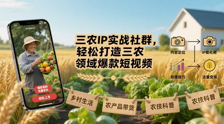 三农IP实战社群，轻松打造三农领域爆款短视频-轻资本网