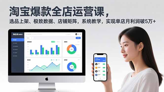 淘宝爆款全店运营课2.0，选品上架、极致数据、店铺矩阵，系统教学，实现单店月利润破5万+-轻资本网