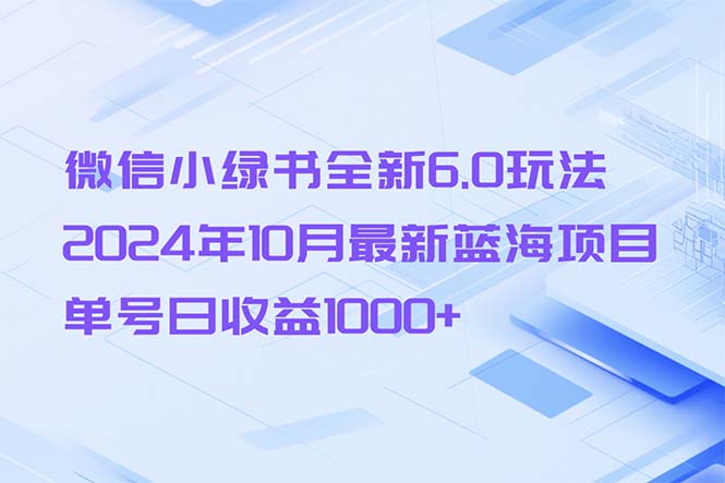 微信小绿书全新6.0玩法，2024年10月最新蓝海项目，单号日收益1000+-轻资本网