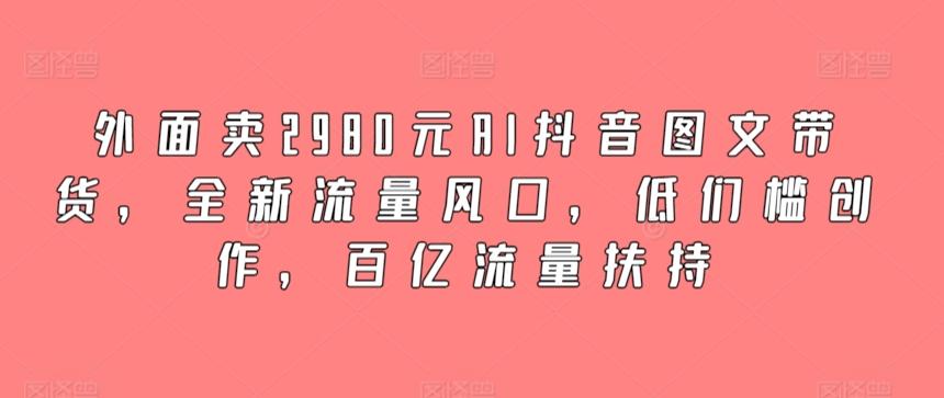 外面卖2980元AI抖音图文带货，全新流量风口，低们槛创作，百亿流量扶持-轻资本网