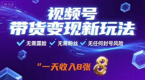 视频号带货变现新玩法，无需露脸，无需粉丝，无任何封号风险，一天收益8张【揭秘】-轻资本网