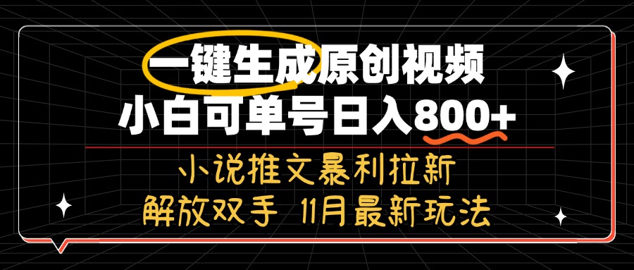 11月最新玩法小说推文暴利拉新，一键生成原创视频，小白可单号日入800+…-轻资本网