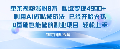单条视频私域变现4.9k+利用AI做私域玩法 已经开始火热0基础也能做的副业项目轻松上手-轻资本网