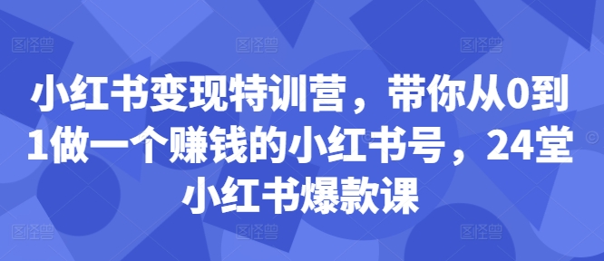 小红书变现特训营，带你从0到1做一个赚钱的小红书号，24堂小红书爆款课-轻资本网