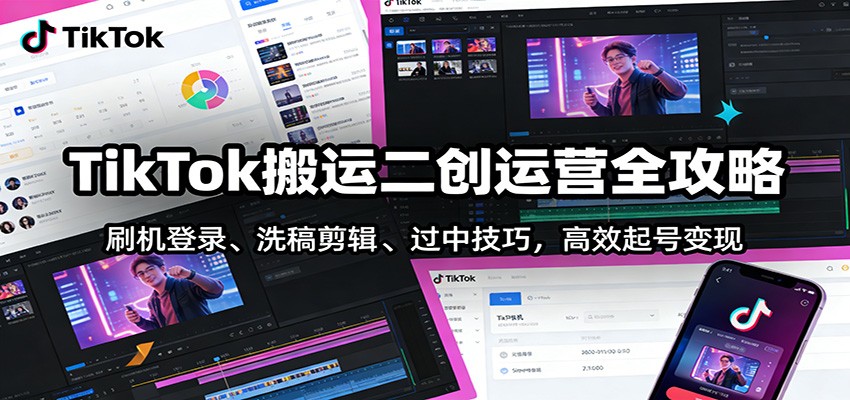 TikTok搬运二创运营全攻略：刷机登录、洗稿剪辑 、过中技巧，高效起号变现-轻资本网