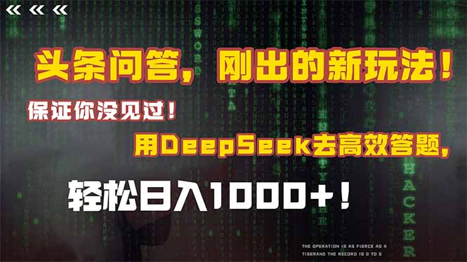 头条问答，刚出的新玩法！保证你没见过！结合Deepseek高效答题，日入1000+-轻资本网