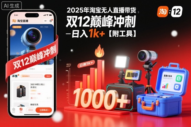 2025年淘宝无人直播带货，冲刺双12，日入1k+【附工具】【揭秘】-轻资本网