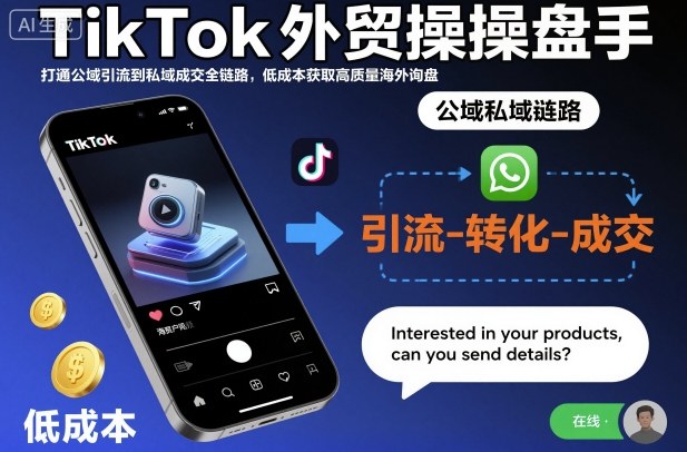 TikTok外贸操盘手，打通公域引流到私域成交全链路，低成本获取高质量海外询盘-轻资本网