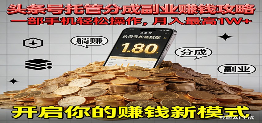 全程托管今日头条，一部手机就可以开干，最高躺赚1W+-轻资本网