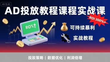 AD投放教程课程实战课，实现广告ROI300%+可持续暴利-轻资本网