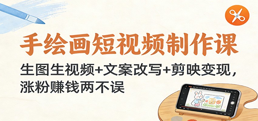 手绘画短视频制作课：生图生视频+文案改写+剪映变现，涨粉赚钱两不误-轻资本网