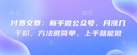 付费文章：新手做公众号，月涨几干粉，方法很简单，上手就能做-轻资本网