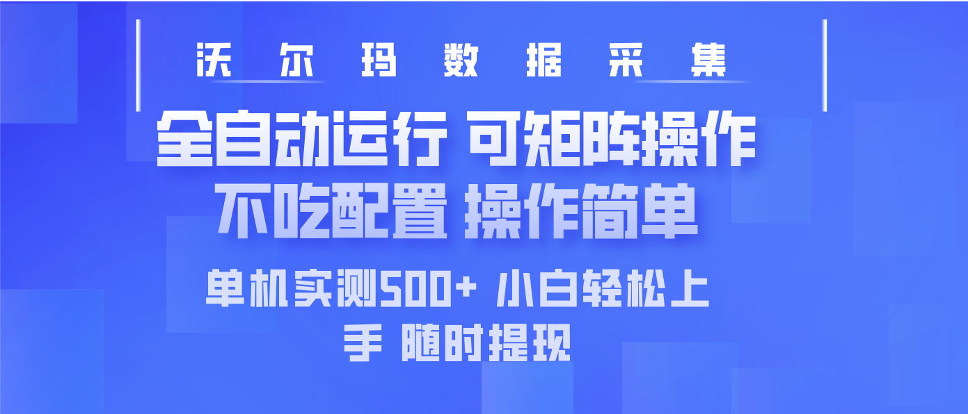 最新沃尔玛平台采集 全自动运行 可矩阵单机实测500+ 操作简单-轻资本网