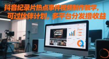 抖音纪录片热点事件视频制作教学，可过伙伴计划，多平台分发撸收益-轻资本网