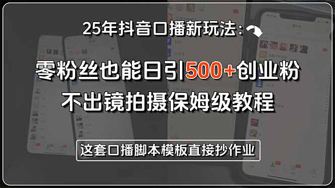 25年抖音口播新玩法：零粉丝也能日引500+创业粉，不出镜拍摄保姆级教程…-轻资本网