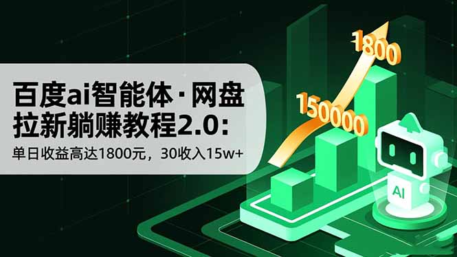 百度ai智能体·网盘拉新躺赚教程2.0：单日收益高达1800元，30收入15w+-轻资本网