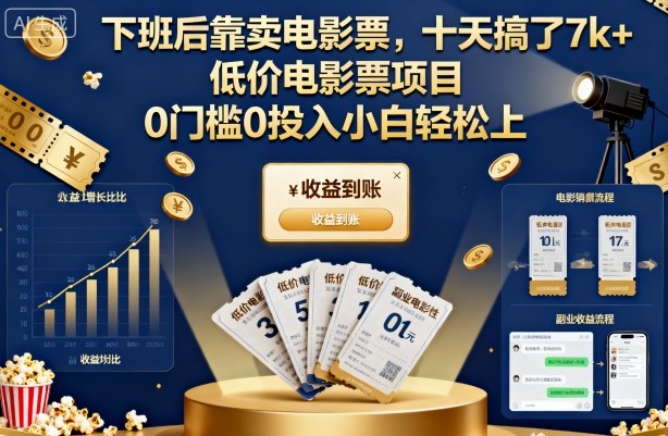 下班后靠卖电影票，十天搞了7k+，低价电影票项目，0门槛0投入小白轻松上手【揭秘】-轻资本网