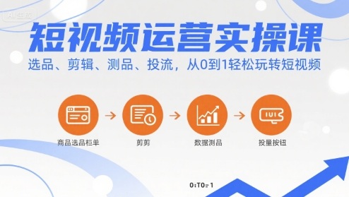 短视频运营实操课，选品、剪辑、测品、投流，从0到1轻松玩转短视频-轻资本网