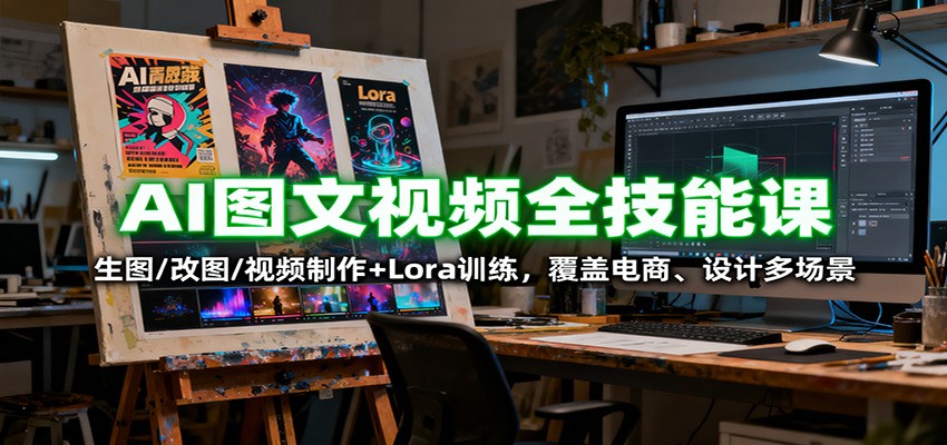 AI图文视频全技能课：生图/改图/视频制作+Lora训练，覆盖电商 、设计多场景-轻资本网