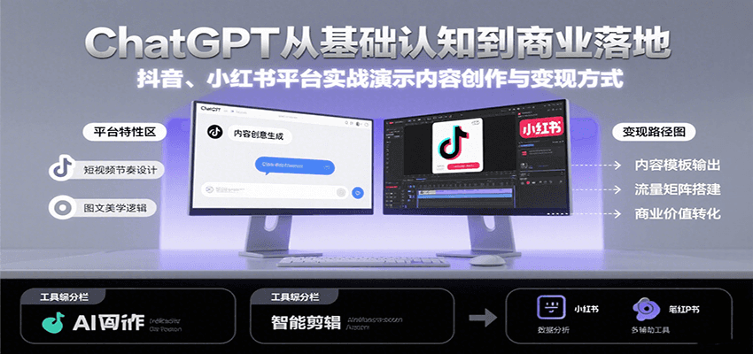 ChatGPT从基础认知到商业落地，实战演示抖音、小红书等平台的内容创作与变现-轻资本网