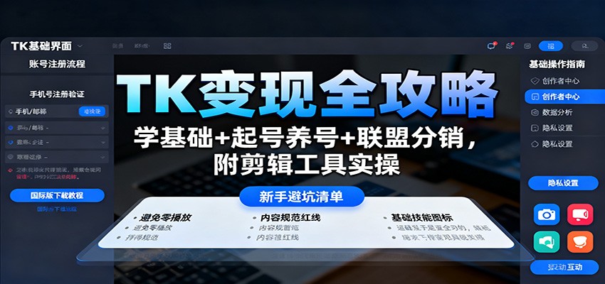 TK变现全攻略：学基础+起号养号+联盟分销，附剪辑工具实操-轻资本网