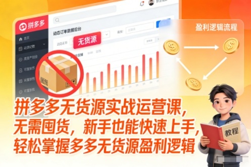 拼多多无货源实战运营课，无需囤货，新手也能快速上手，轻松掌握多多无货源盈利逻辑-轻资本网