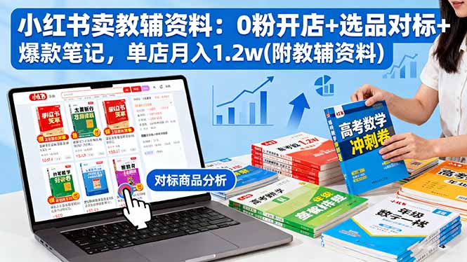 小红书卖教辅资料：0粉开店+选品对标+爆款笔记，单店月入1.2w(附教辅资料-轻资本网