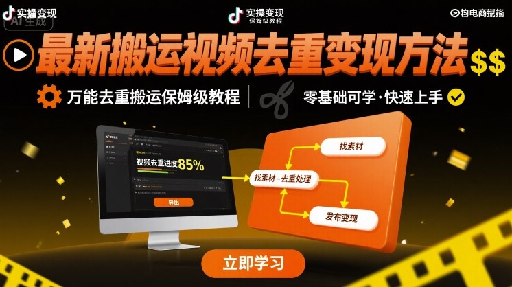 最新搬运视频去重变现方法，万能去重搬运保姆级教程-轻资本网