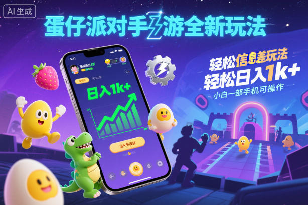 蛋仔派对手游全新玩法，轻松日入1k+，风口信息差玩法，当天见收益，小白一部手机可操作-轻资本网