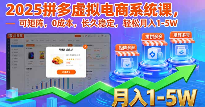 2025拼多多虚拟电商系统课，可矩阵，0成本，长久稳定，轻松月入1-5W-轻资本网