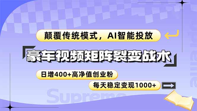 豪车视频矩阵裂变战术，颠覆传统模式，AI智能投放，日增400+高净值创业…-轻资本网