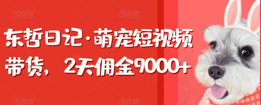 东哲日记·萌宠短视频带货，2天佣金9000+-轻资本网