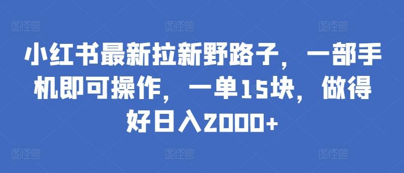 小红书最新拉新野路子，一部手机即可操作，一单15块，做得好日入2000+【揭秘】-轻资本网