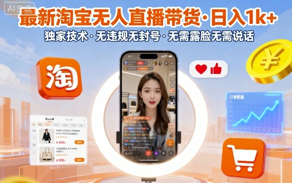 最新淘宝无人直播带货，日入1k+，独家技术，无违规无封号，无需露脸无需说话【揭秘】-轻资本网