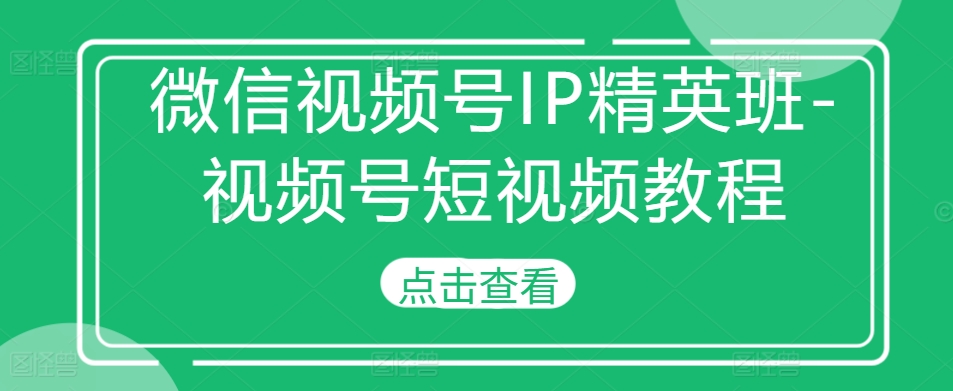 微信视频号IP精英班-视频号短视频教程-轻资本网