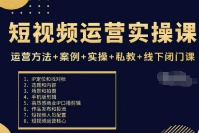 短视频运营实操课，运营方法+案例+实操+私教+线下闭门课-轻资本网