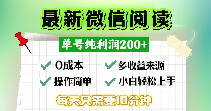微信阅读最新玩法，每天十分钟，单号一天200+，简单0零成本，当日提现-轻资本网