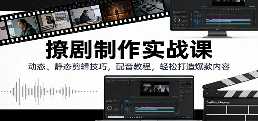 撩剧制作实战课：动态、静态剪辑技巧，配音教程，轻松打造爆款内容-轻资本网