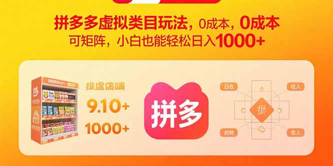 拼多多虚拟类目玩法，0成本，可矩阵，小白也能轻松日入1000+-轻资本网