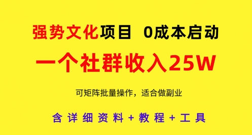强势文化项目，一个社群收入25个W，0成本启动，可矩阵批量操作，原创详细实操教程-轻资本网