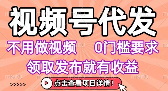 视频号代发，不用剪辑不用做视频，0门槛要求，领取发布就有收益，任务没有无上限，小白轻松上手【揭秘】-轻资本网