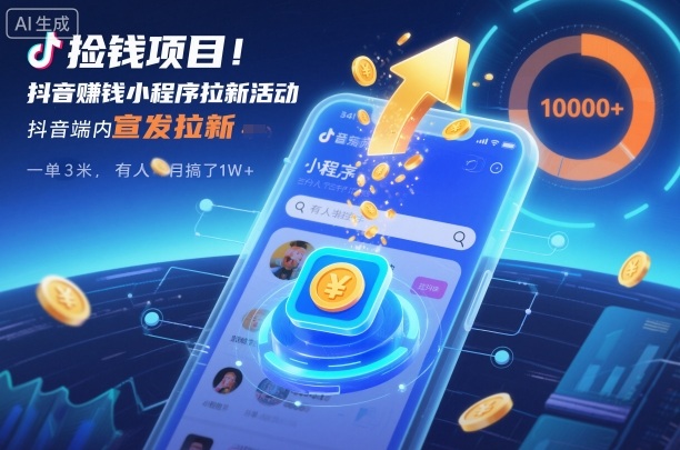 捡钱项目！抖音賺钱小程序拉新活动，抖音端内宣发拉新，一单3米，有人半个月搞了1W+-轻资本网