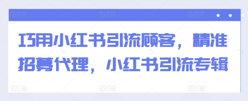 巧用小红书引流顾客，精准招募代理，小红书引流专辑-轻资本网