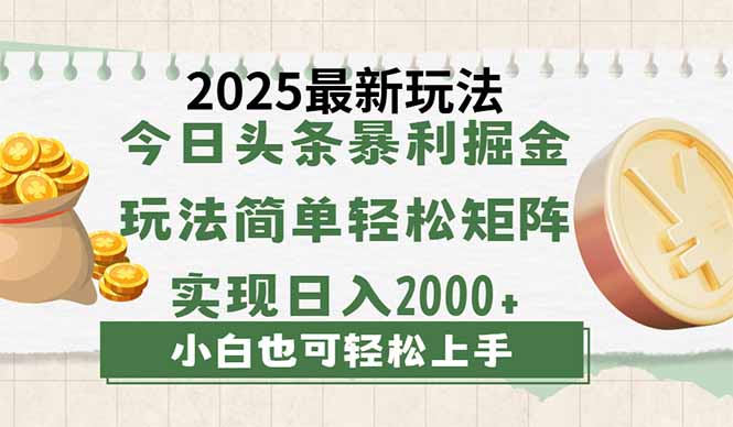 今日头条2025最新玩法，思路简单，复制粘贴，轻松实现矩阵日入2000+-轻资本网