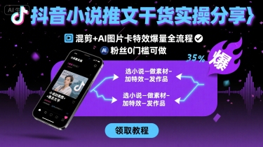 抖音小说推文干货实操分享，混剪+AI图片卡特效爆量全流程，0粉丝0门槛可做-轻资本网