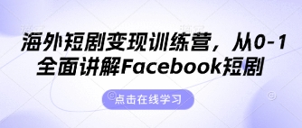 海外短剧变现训练营，从0-1全面讲解Facebook短剧-轻资本网