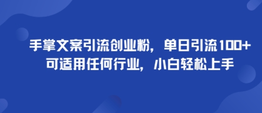 手掌文案引流创业粉，单日引流100+，可适用任何行业，小白轻松上手-轻资本网