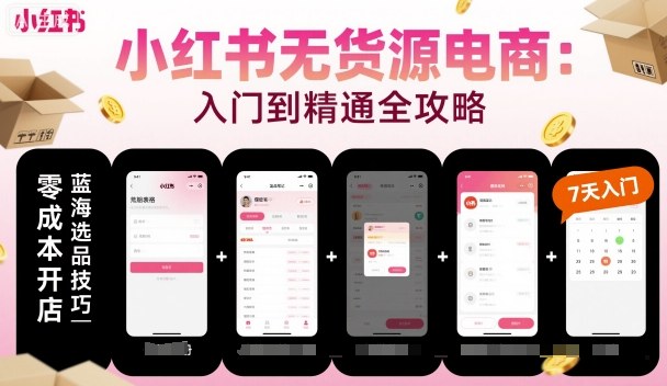 小红书无货源电商，入门到精通，开店+选品+笔记+剪辑+赛道+内容-轻资本网