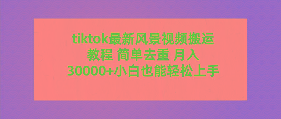 (9804期)tiktok最新风景视频搬运教程 简单去重 月入30000+附全套工具-轻资本网