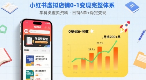 小红书虚拟店铺0-1变现完整体系：卖学科类虚拟资料，一天6张+，很稳定【已完结】-轻资本网